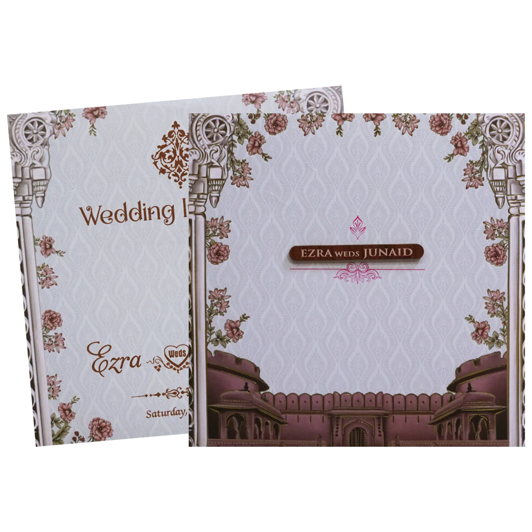 Grey Padded Palace Themed Wedding Card - KVN07490 - Image 2