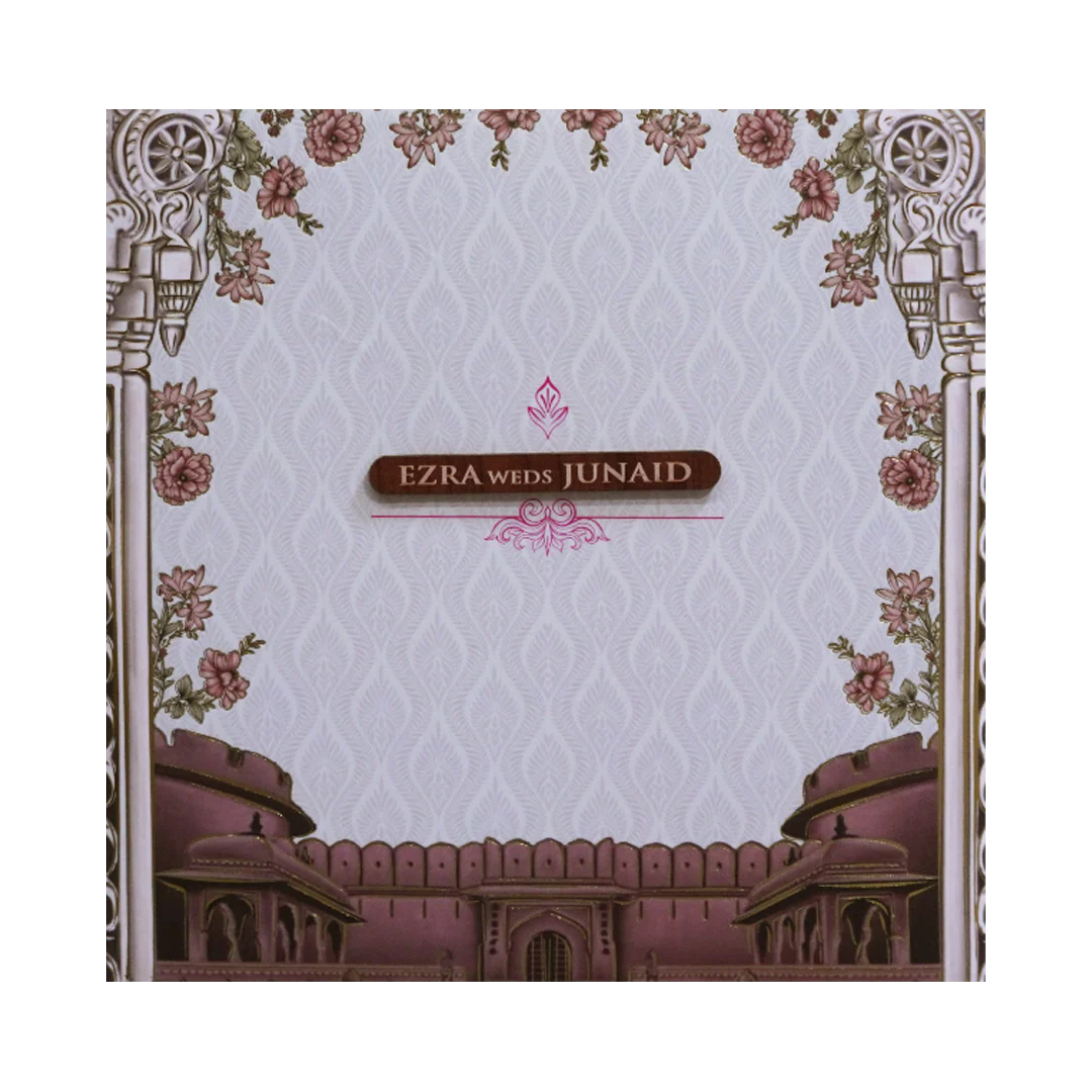 Grey Padded Palace Themed Wedding Card - KVN07490 - Image 3