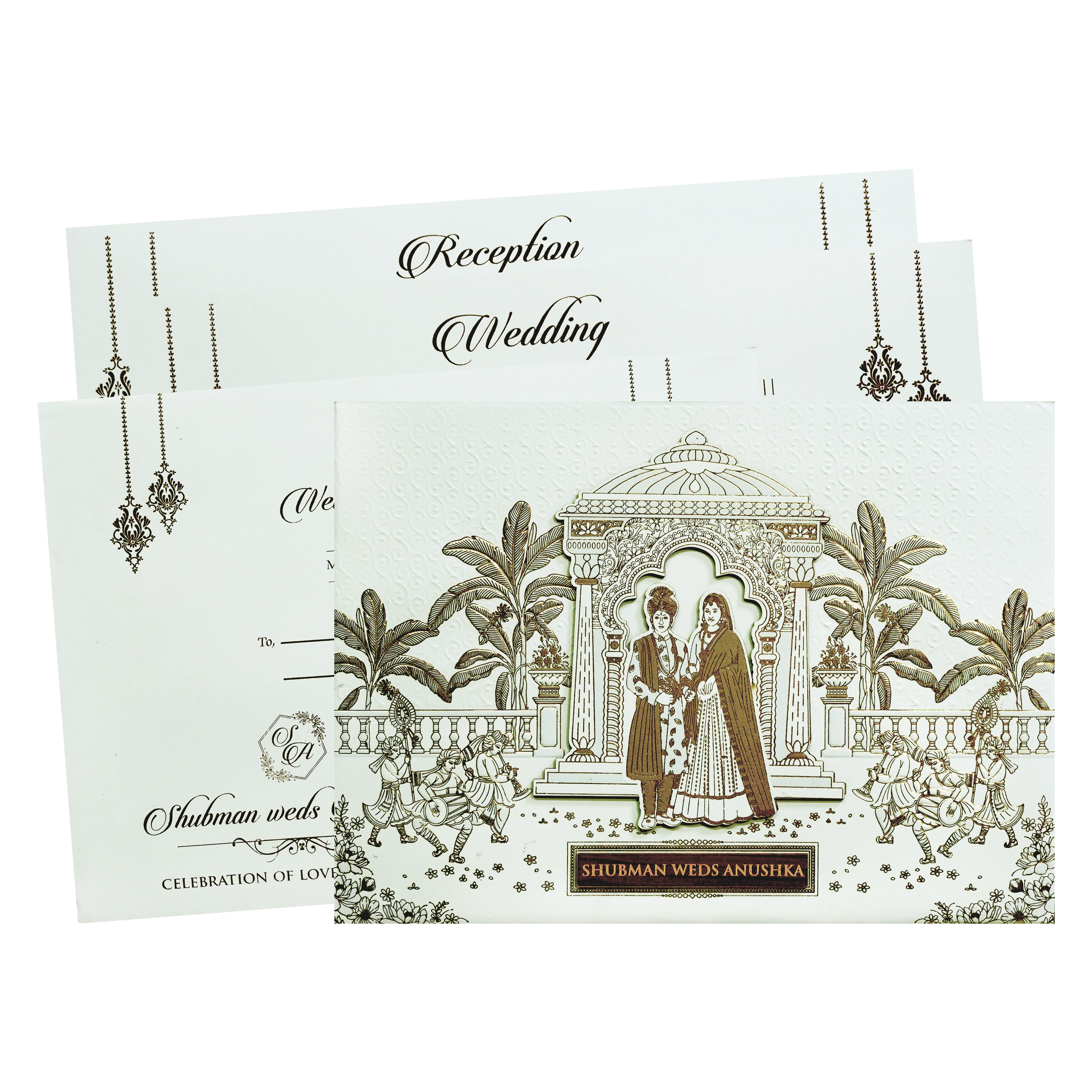 Ivory Padded Wedding Invitation Card with Embossed Floral Design-KRB09771