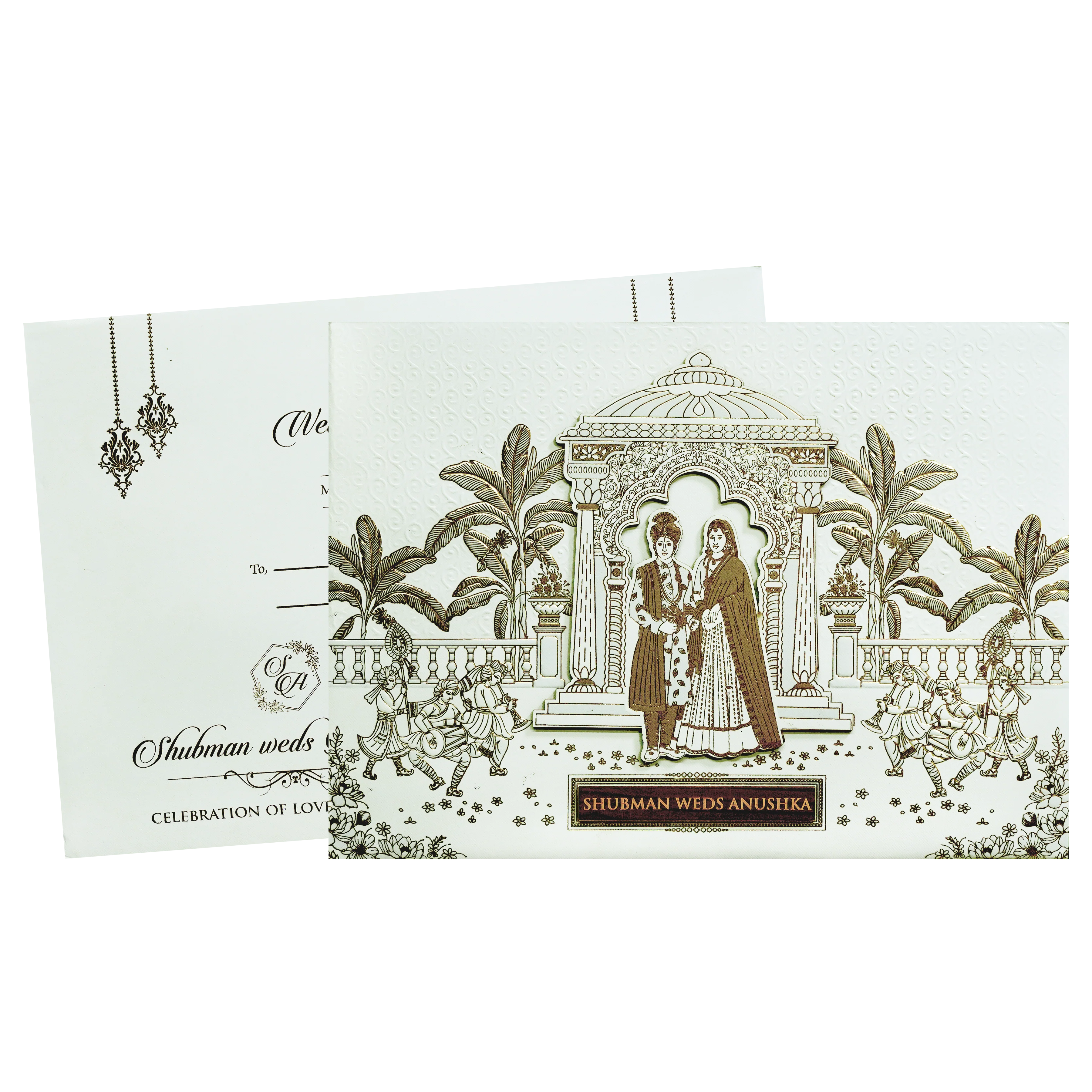 Ivory Padded Wedding Invitation Card with Embossed Floral Design-KRB09771 - Image 2