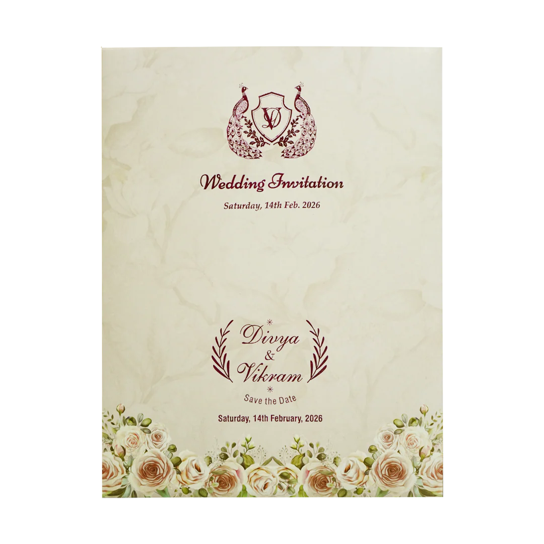 Ivory Traditional Peacock Nameplate Invitation Card-KNTY6802 - Image 4