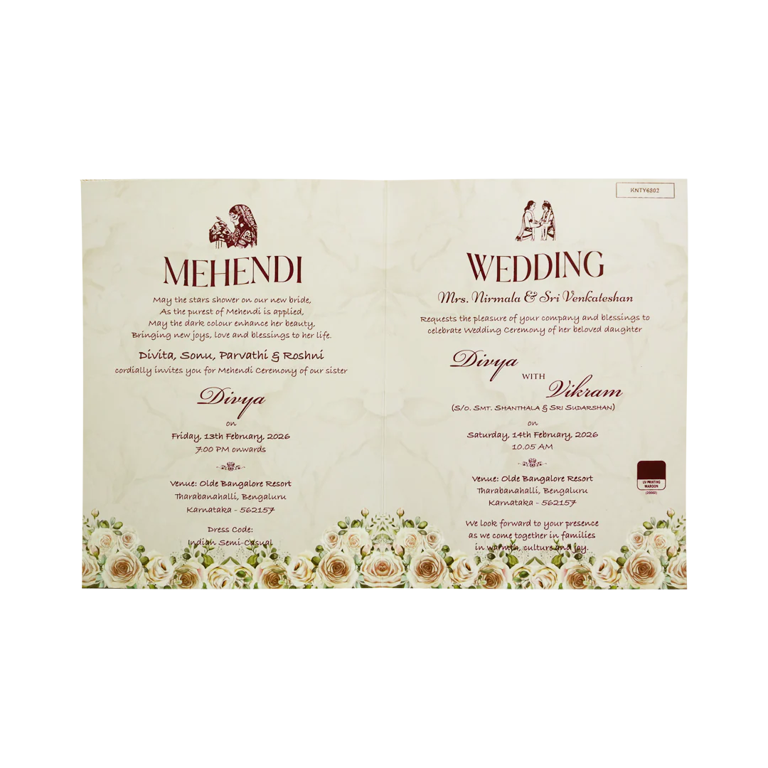 Ivory Traditional Peacock Nameplate Invitation Card-KNTY6802 - Image 5