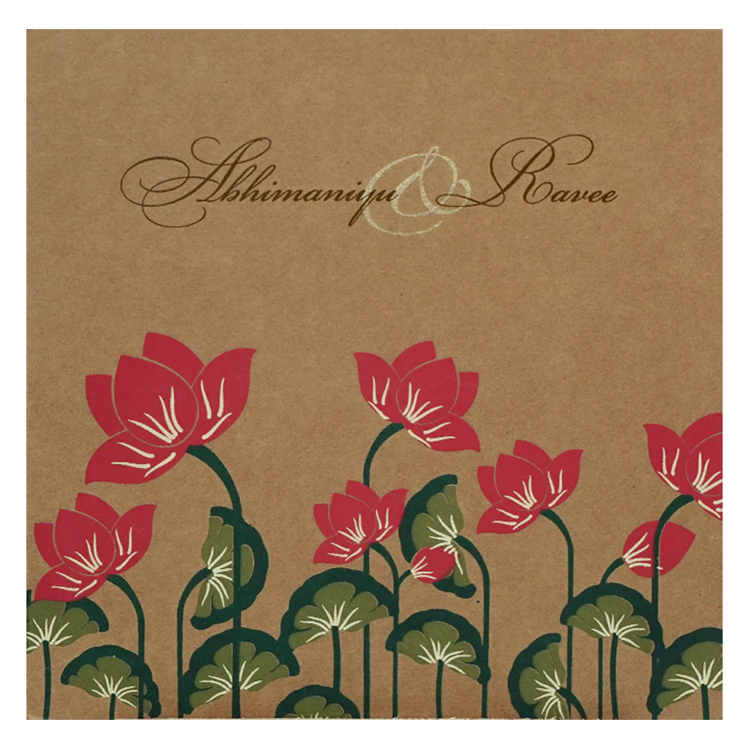 Kakhi Brown Red Floral Wedding Card-KRC28552 - Image 3
