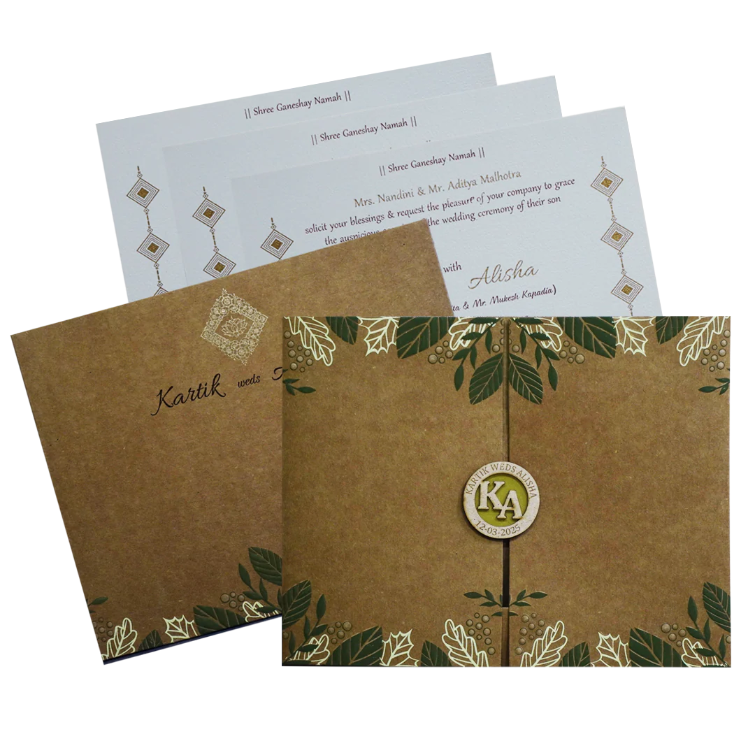 Khaki Brown Floral Box Wedding Card-KRC30122