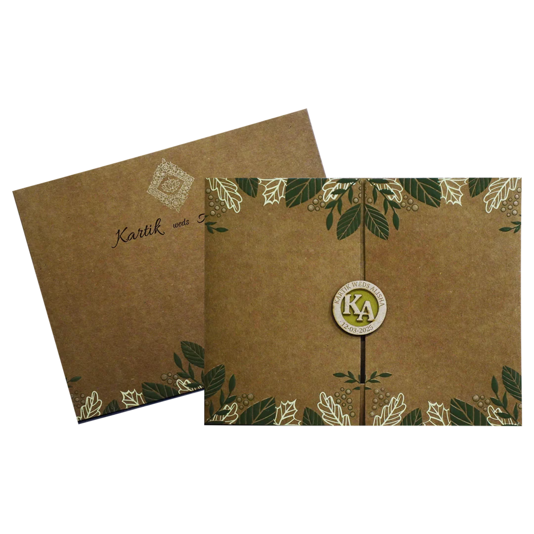 Khaki Brown Floral Box Wedding Card-KRC30122 - Image 2