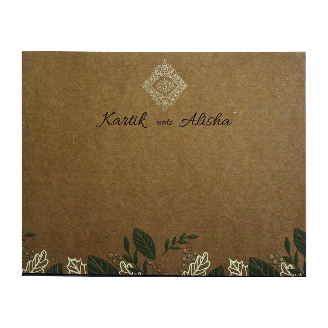 Khaki Brown Floral Box Wedding Card-KRC30122 - Image 4