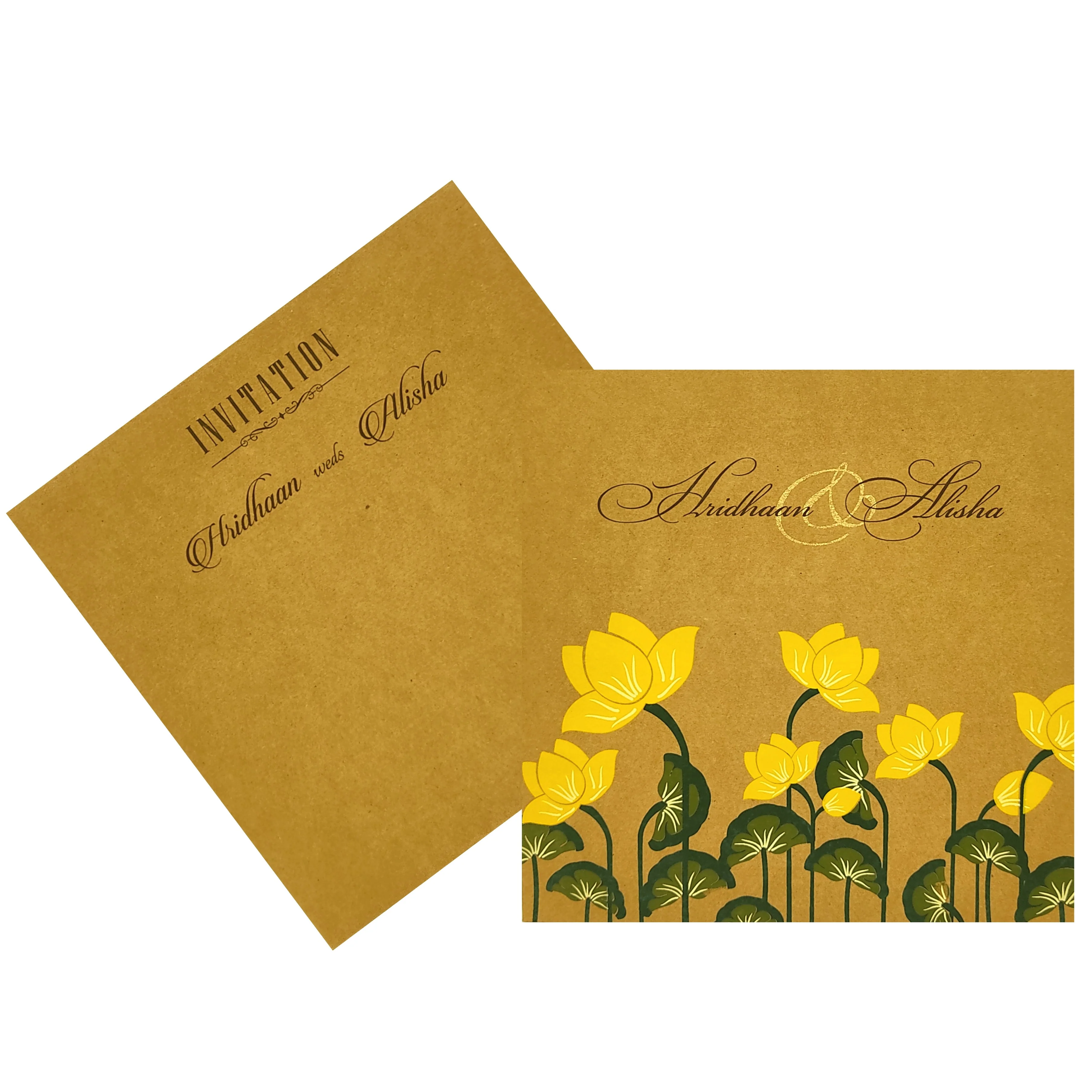 Khaki Brown Lotus Floral Wedding Card-Krc28550 - Image 2