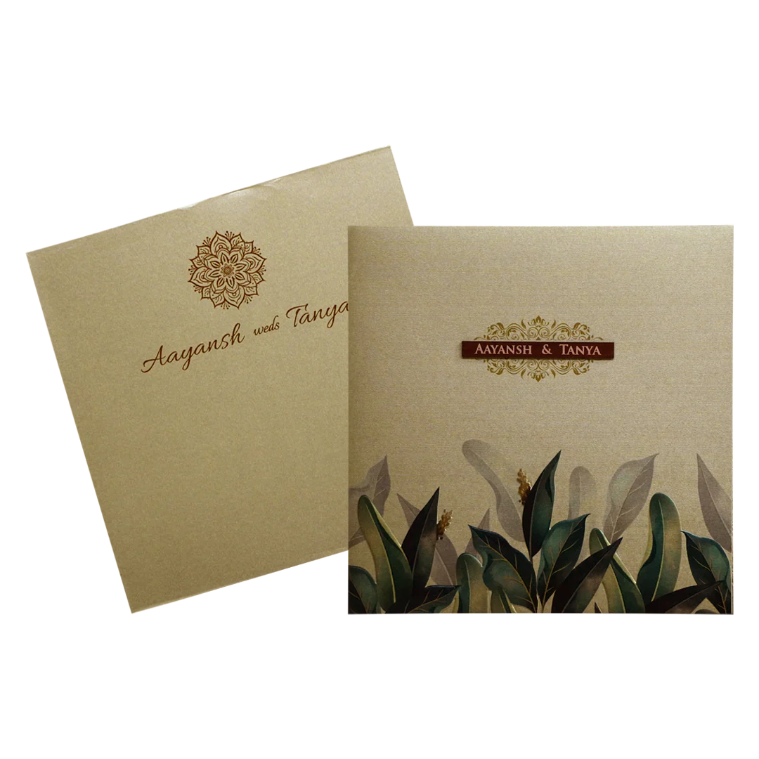 Khaki Embossed Leaf Wedding Invitation-KRC30602 - Image 2