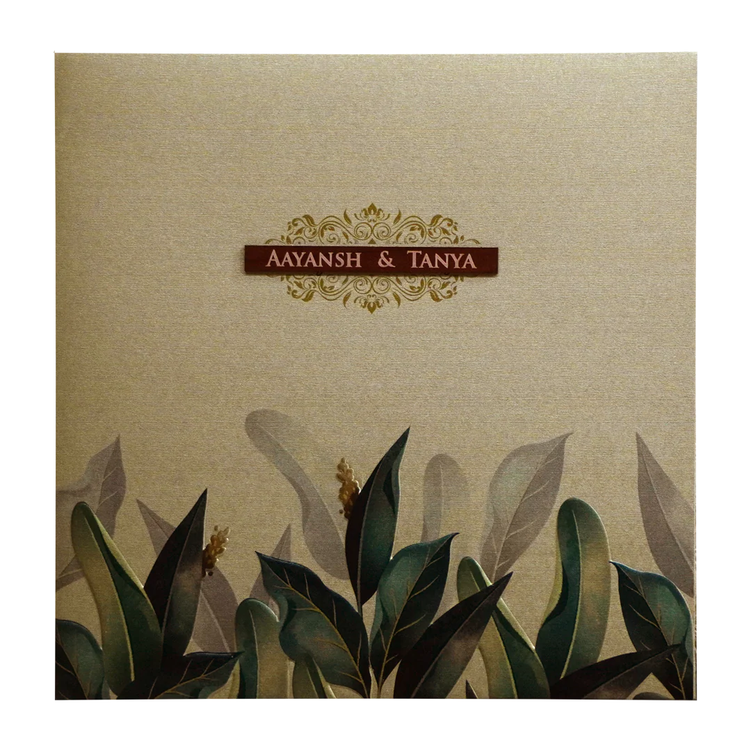 Khaki Embossed Leaf Wedding Invitation-KRC30602 - Image 3