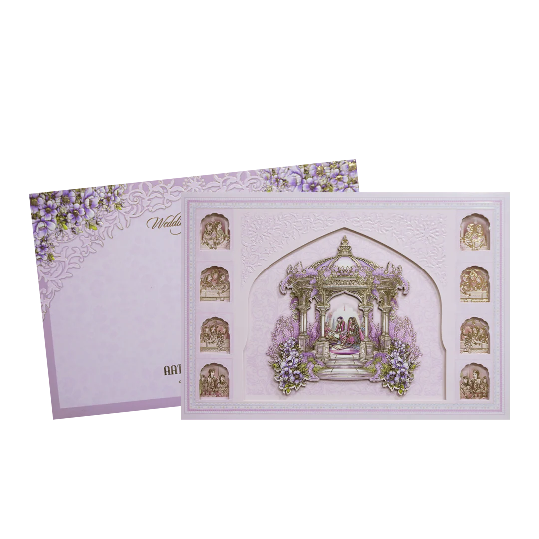 Lavendar & Gold 3D Hindu Wedding Ceremony Card-KMMEX8200 - Image 2