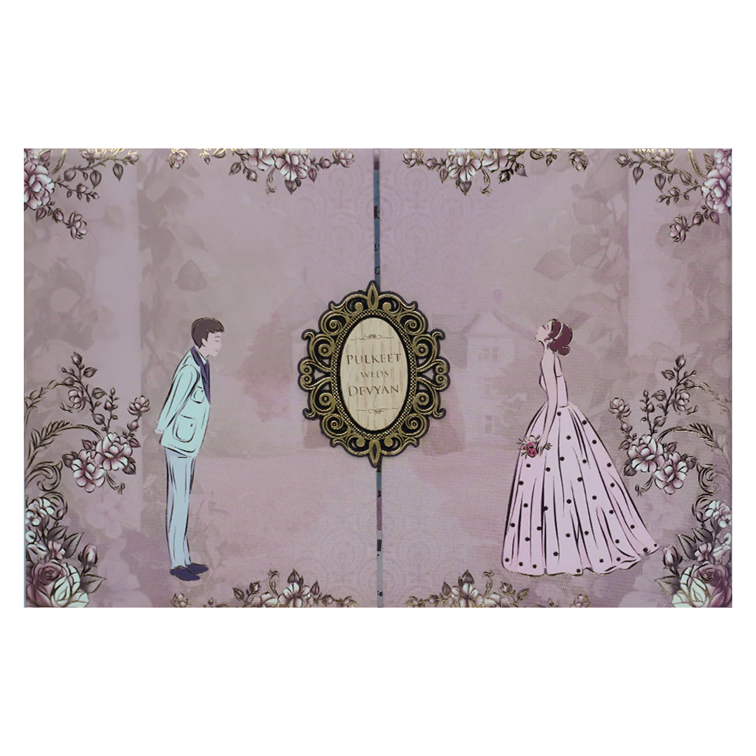 Lavender Bride Groom Padded Wedding Card-KJTS1837 - Image 3