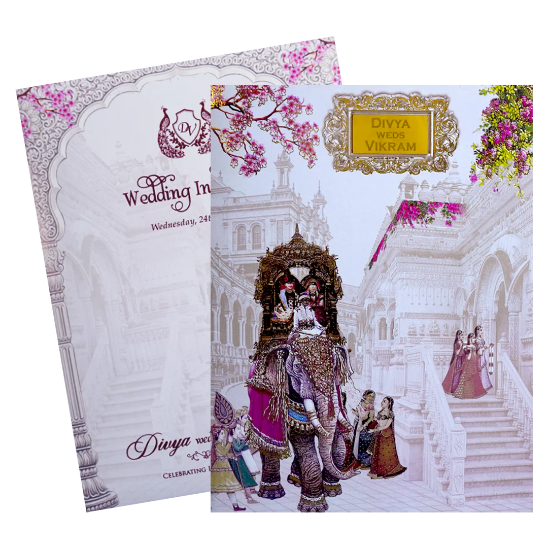 Lavender Elephant Dholi Invitation Card-KNKC4066 - Image 2