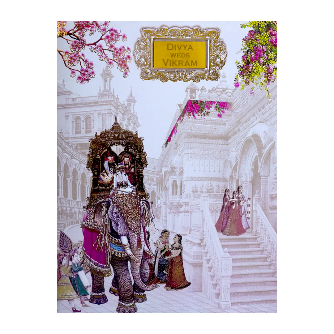 Lavender Elephant Dholi Invitation Card-KNKC4066 - Image 3