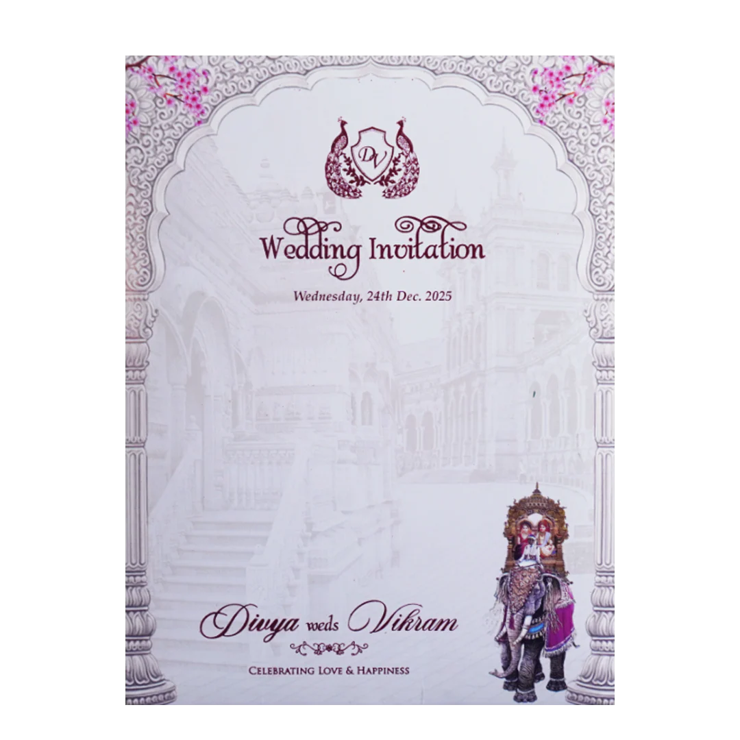 Lavender Elephant Dholi Invitation Card-KNKC4066 - Image 4