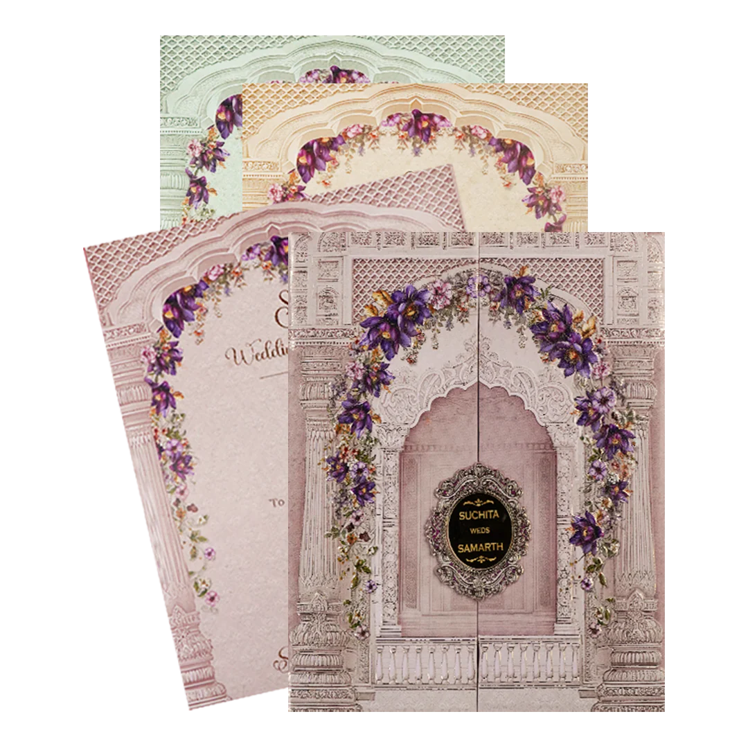 Lavender Floral Arch Padded Wedding Card-KSI64070