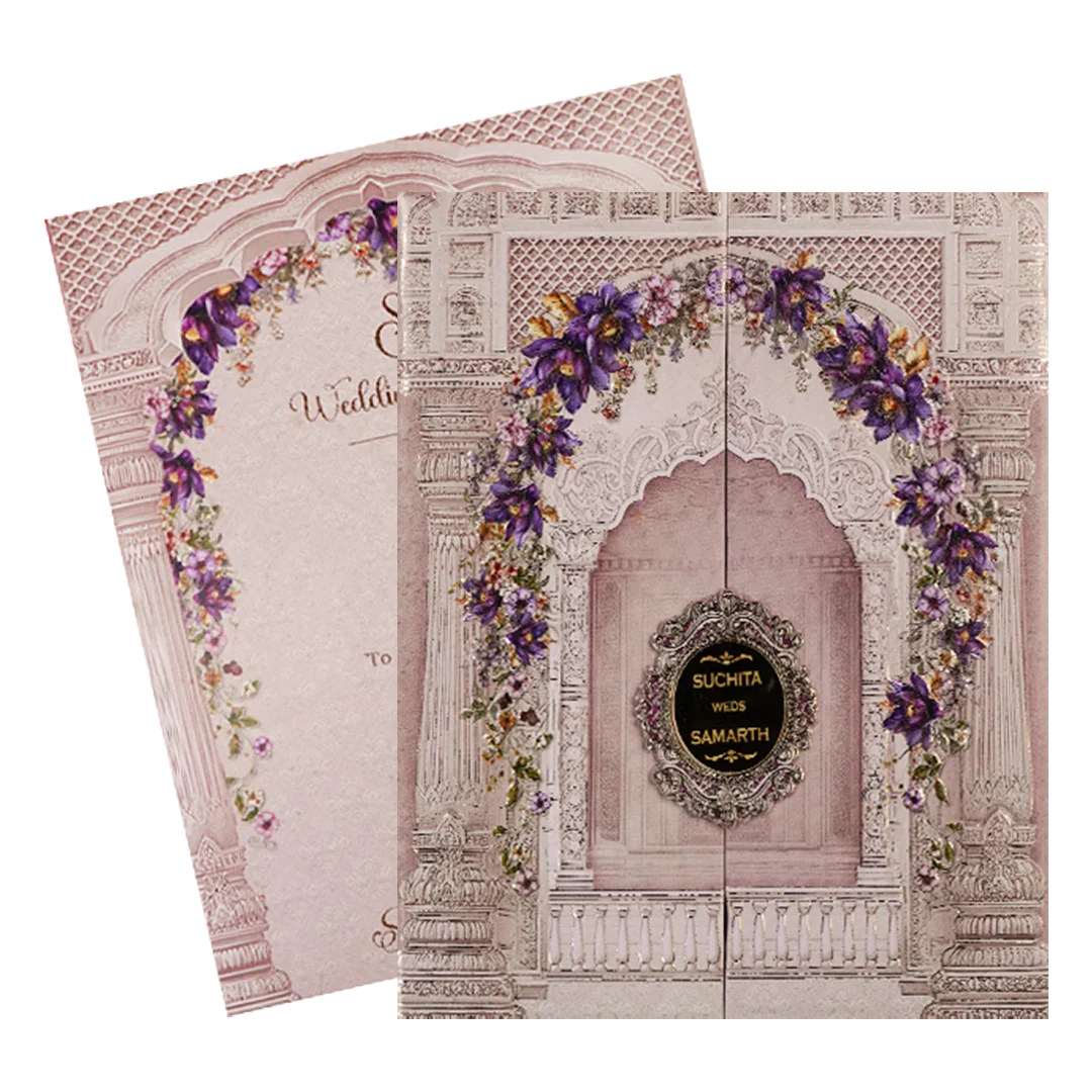 Lavender Floral Arch Padded Wedding Card-KSI64070 - Image 2