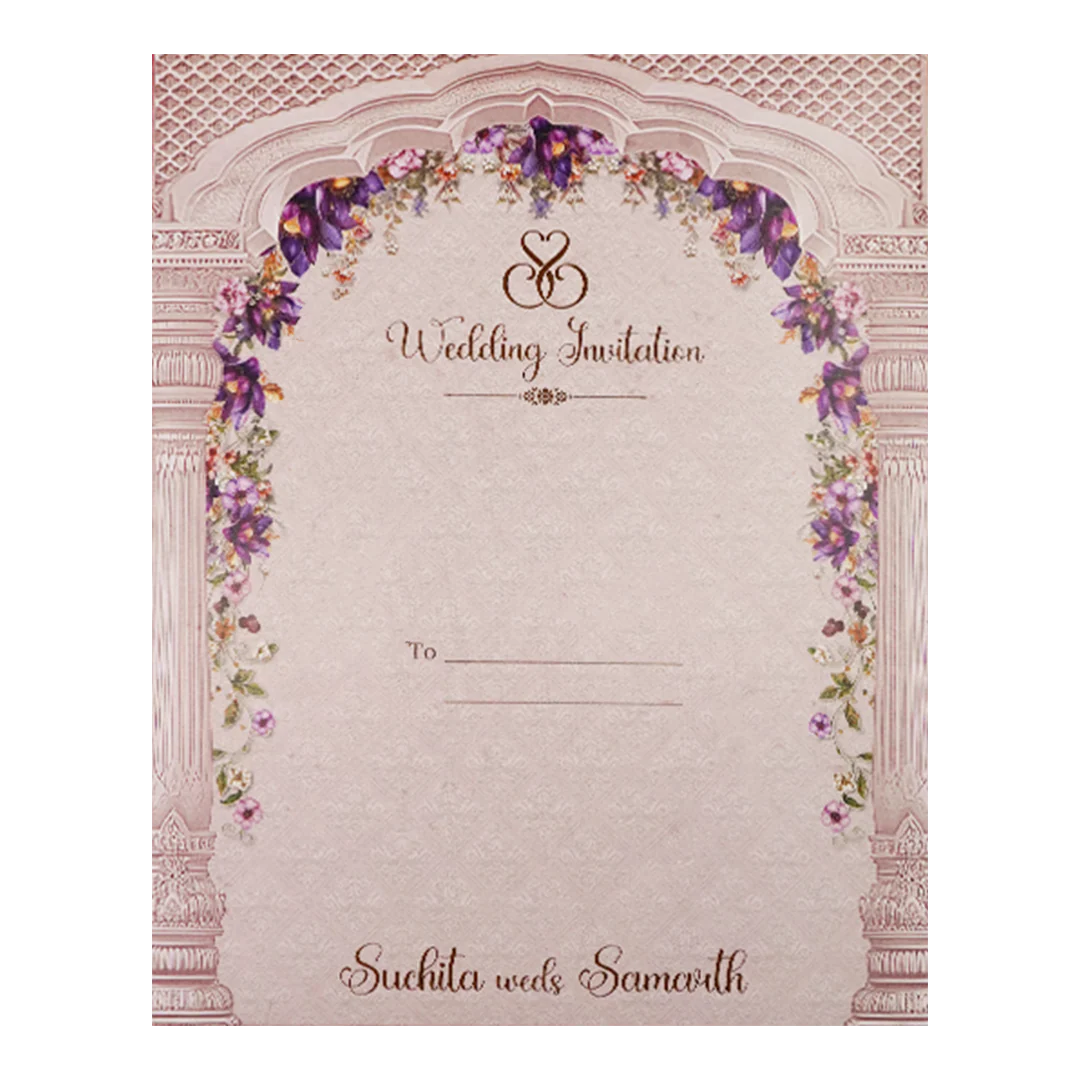 Lavender Floral Arch Padded Wedding Card-KSI64070 - Image 4