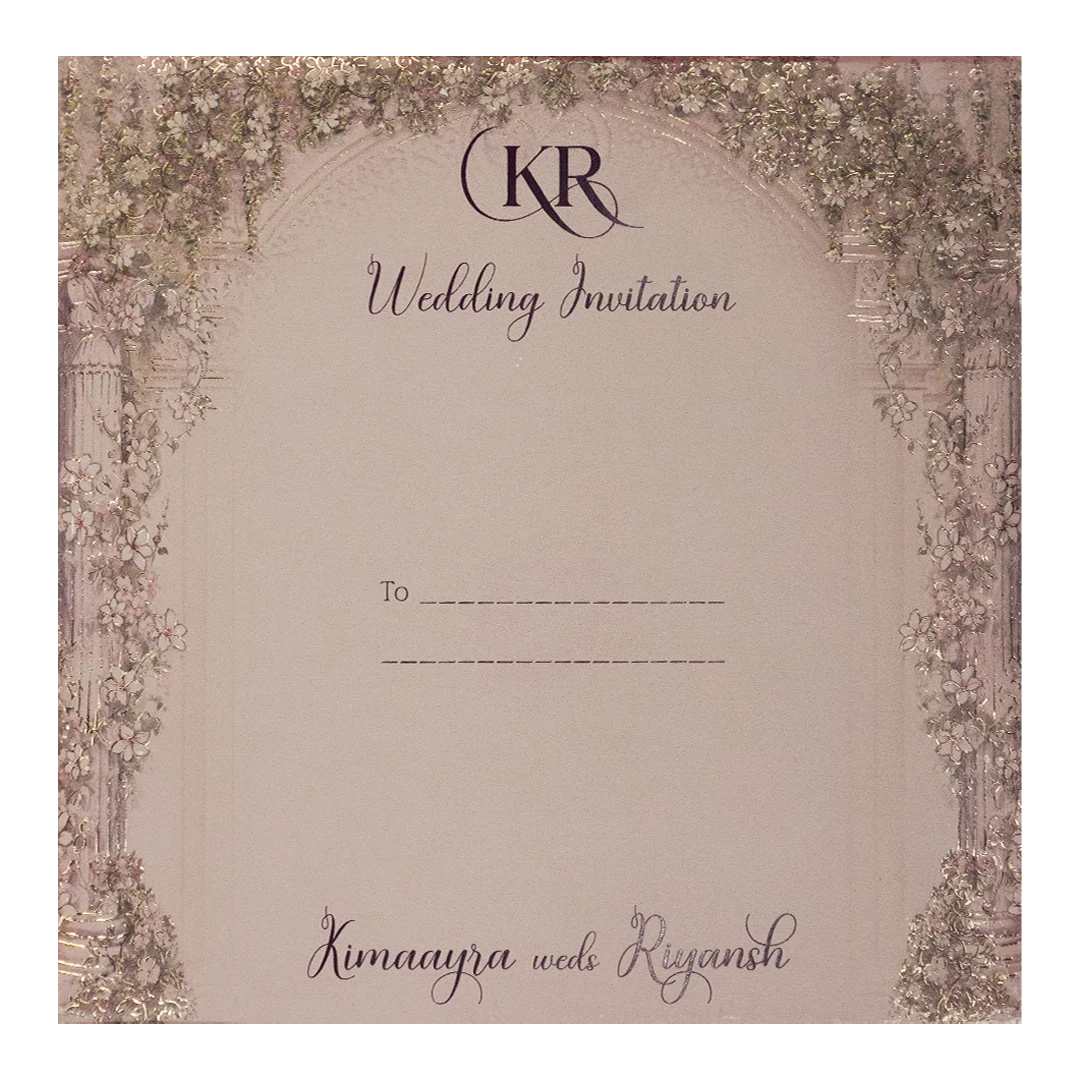 Lavender Floral Arch Padded Wedding Card-KSI64290 - Image 4