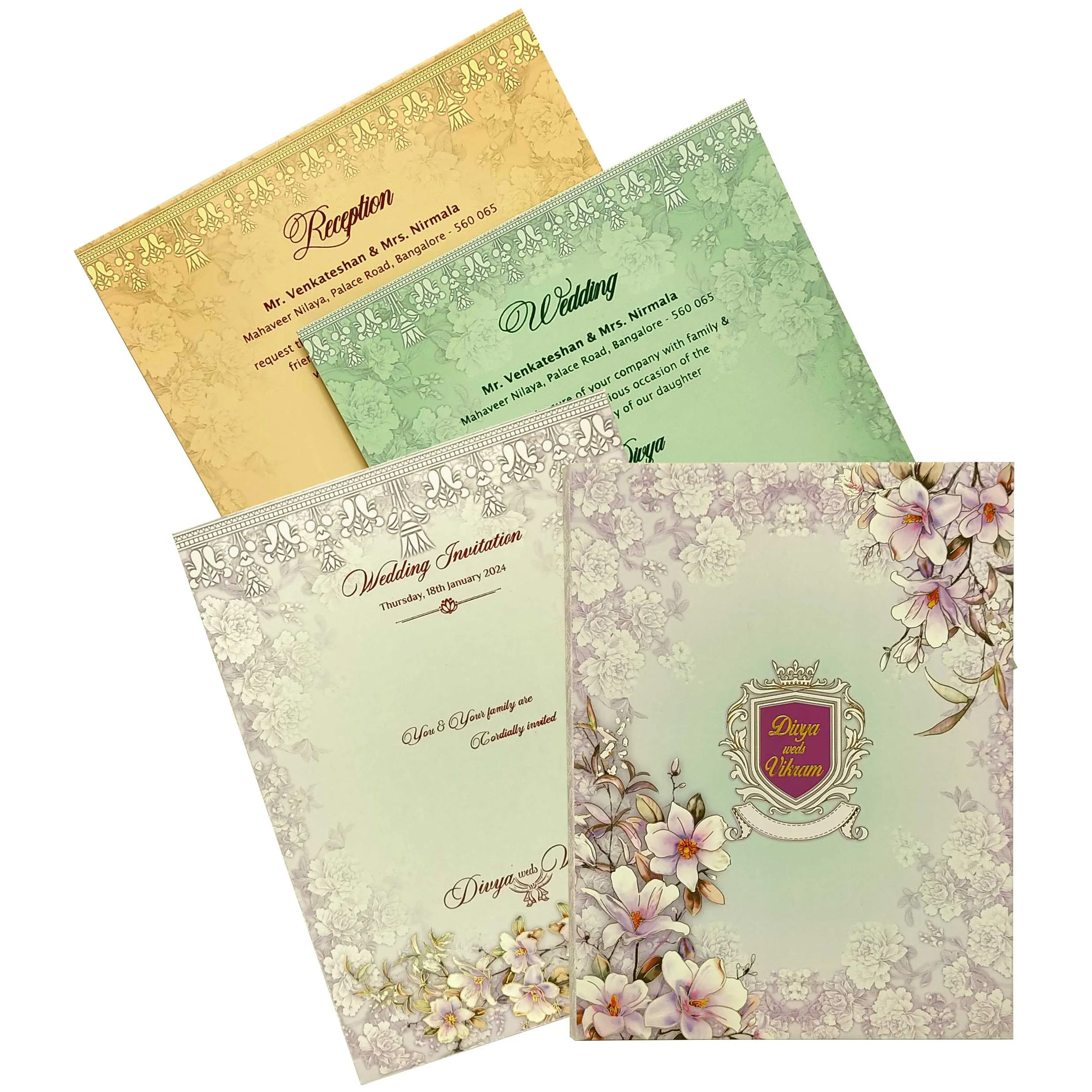 Lavender Floral Designer Padded Invitation Card-KNPO03AP