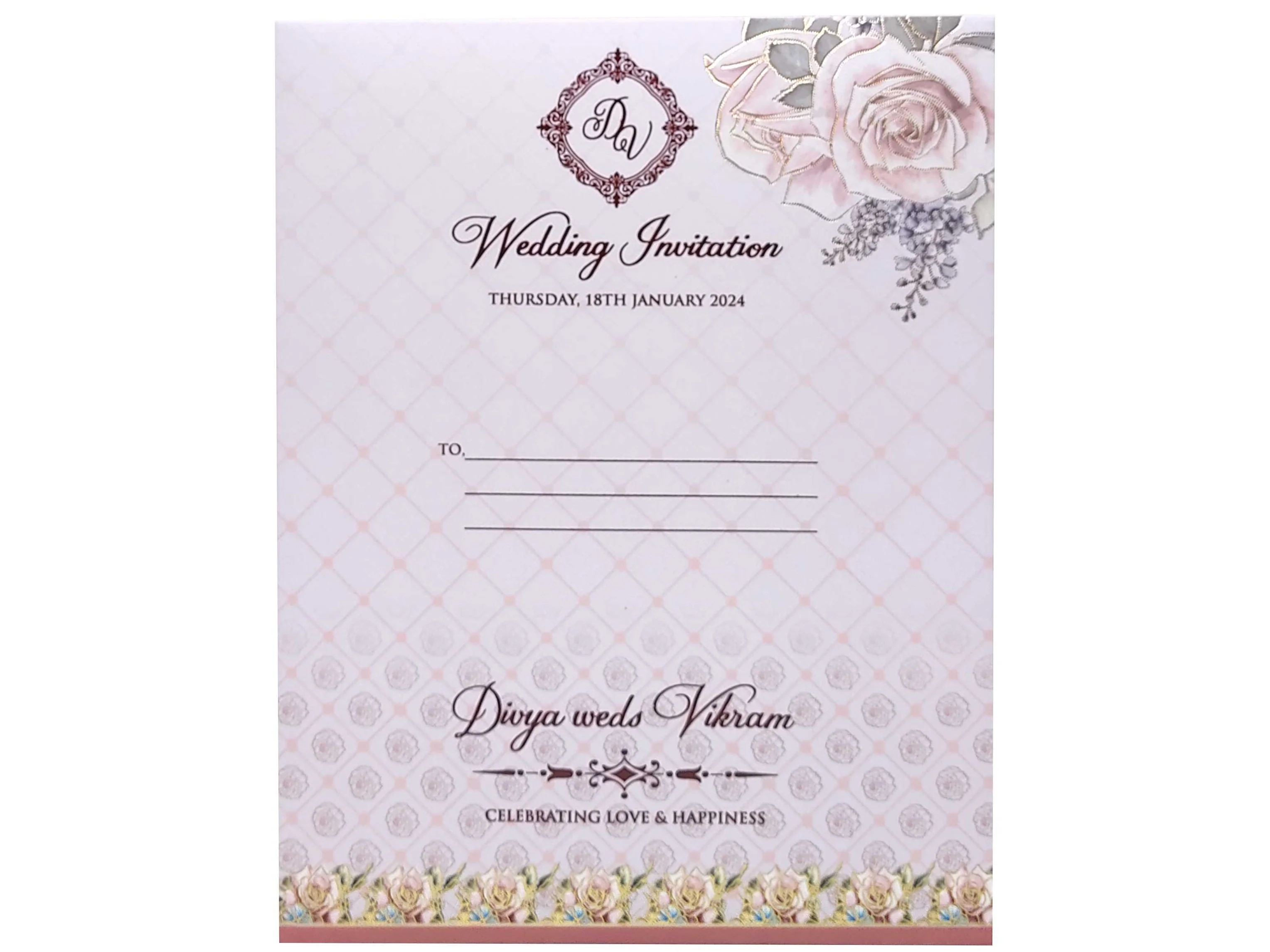 Lavender Floral Designer Padded Wedding Card-KNPO01AP - Image 4