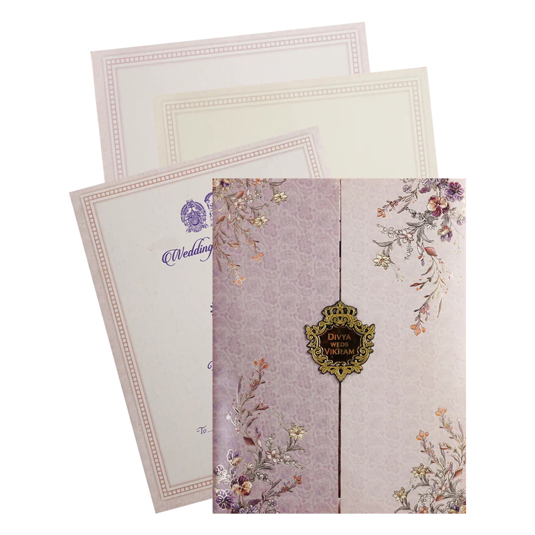 Lavender Floral Door Wedding Card-KNKC4082