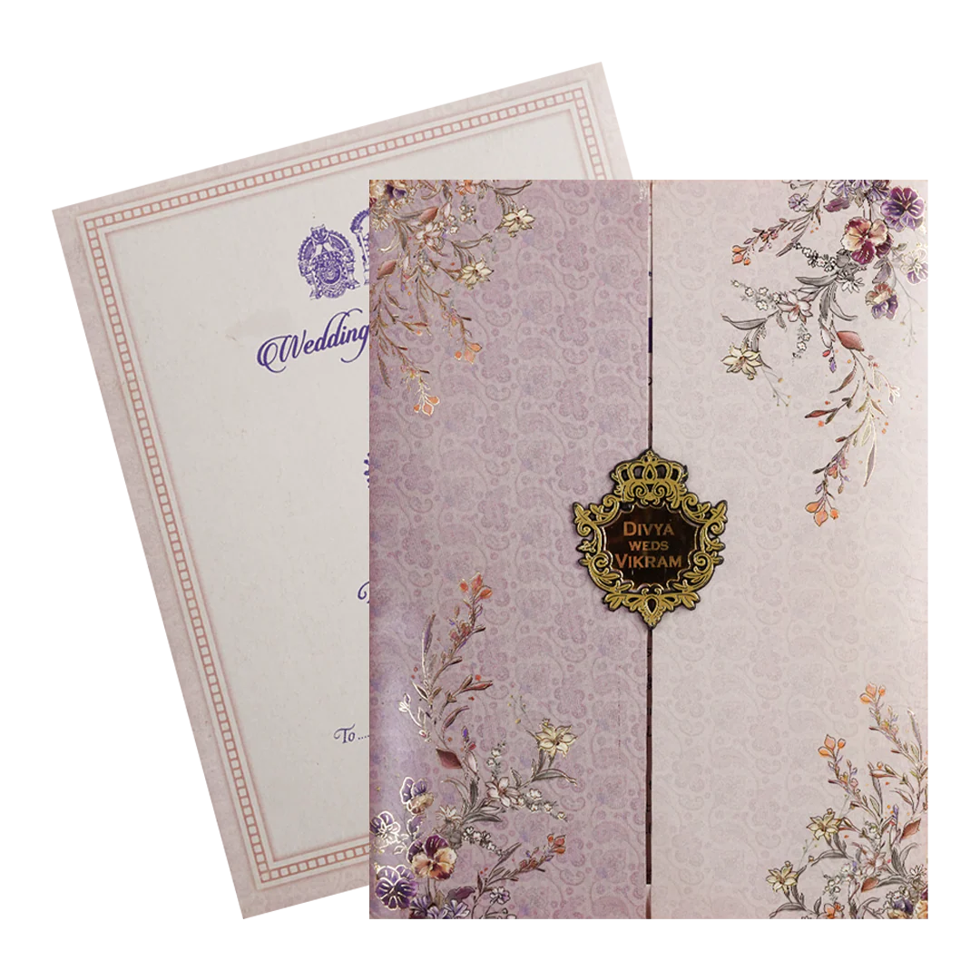 Lavender Floral Door Wedding Card-KNKC4082 - Image 2