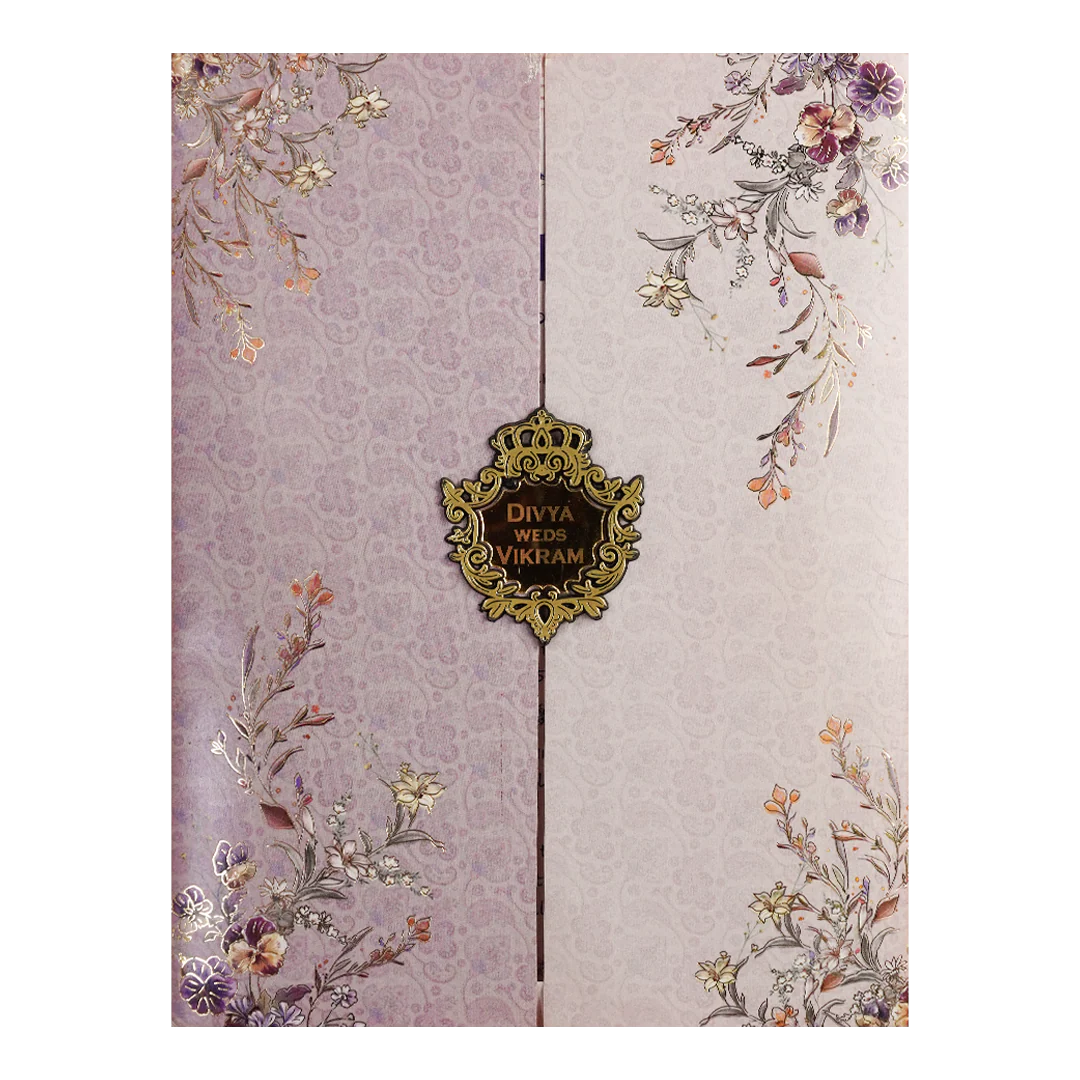 Lavender Floral Door Wedding Card-KNKC4082 - Image 3