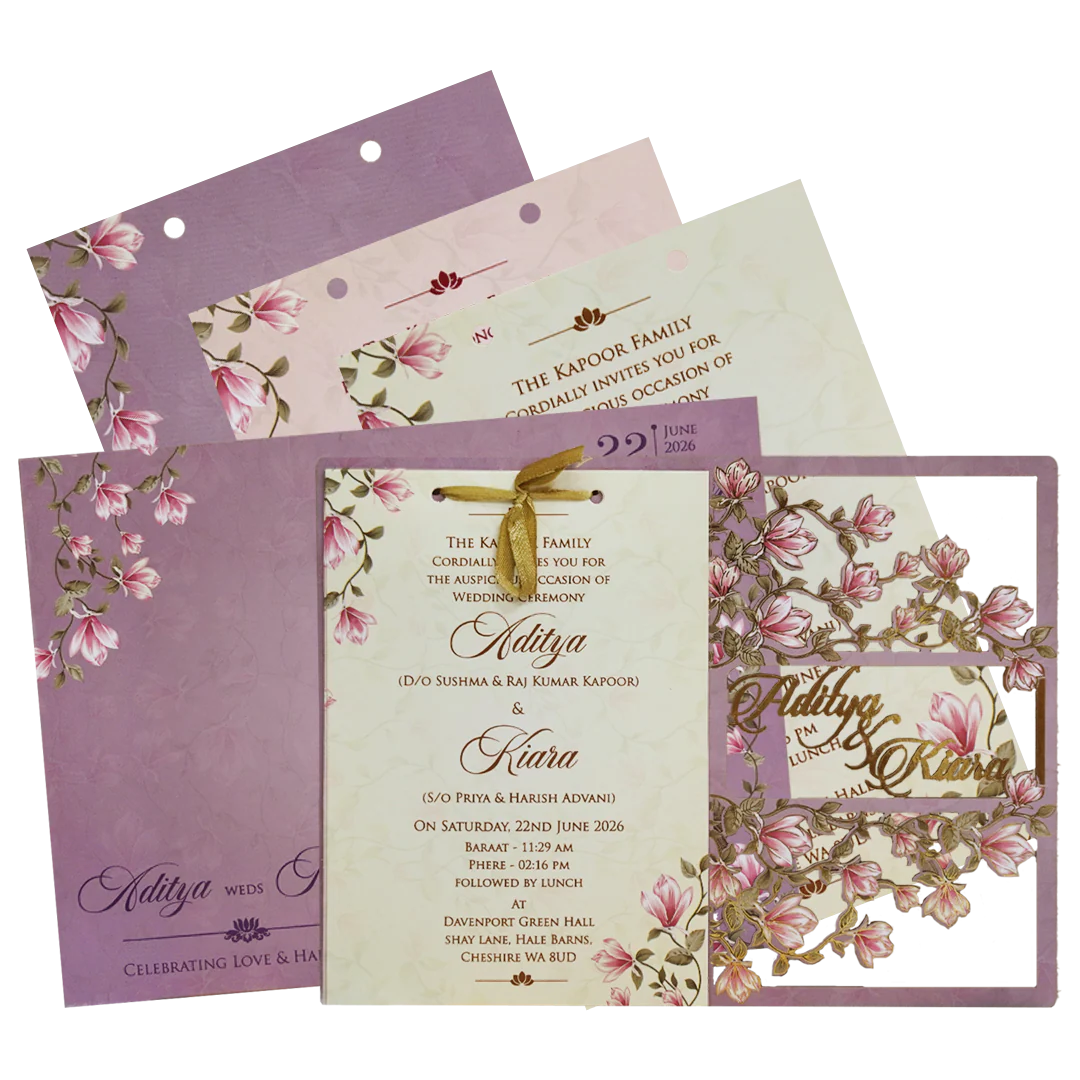 Lavender Floral Laser Cut Wedding Card - KFR16080