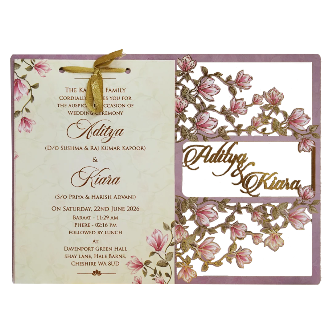 Lavender Floral Laser Cut Wedding Card - KFR16080 - Image 3