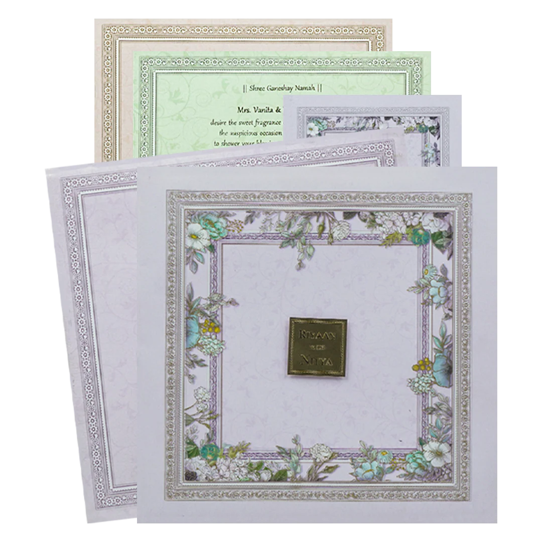 Lavender Floral Padded Wedding Card-KRC31130