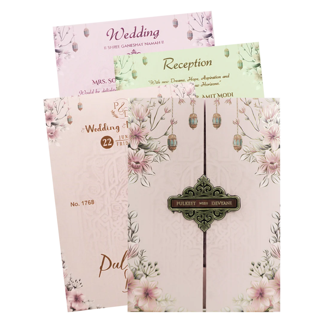 Lavender Floral Padded Wedding Card-KJTS1768