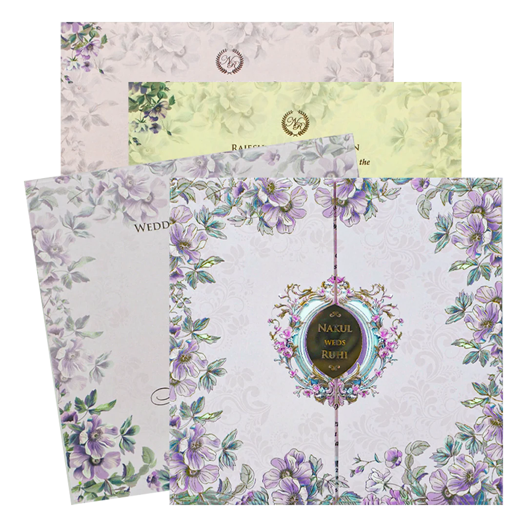 Lavender Floral Padded Wedding card-KRE27960