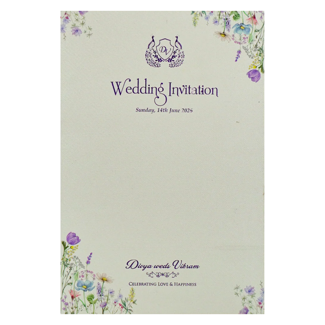 Lavender Single Sheet Floral Wedding Card - KNM6001W. - Image 3