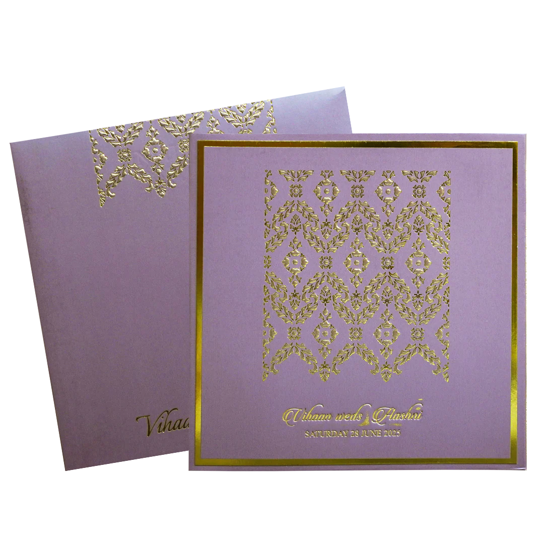 Lavender Gold Floral Padded Wedding Card-KRC30491 - Image 2