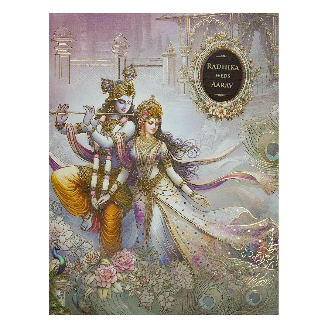 Lavender Krishna Radha Padded Wedding Card-KSH72370 - Image 3