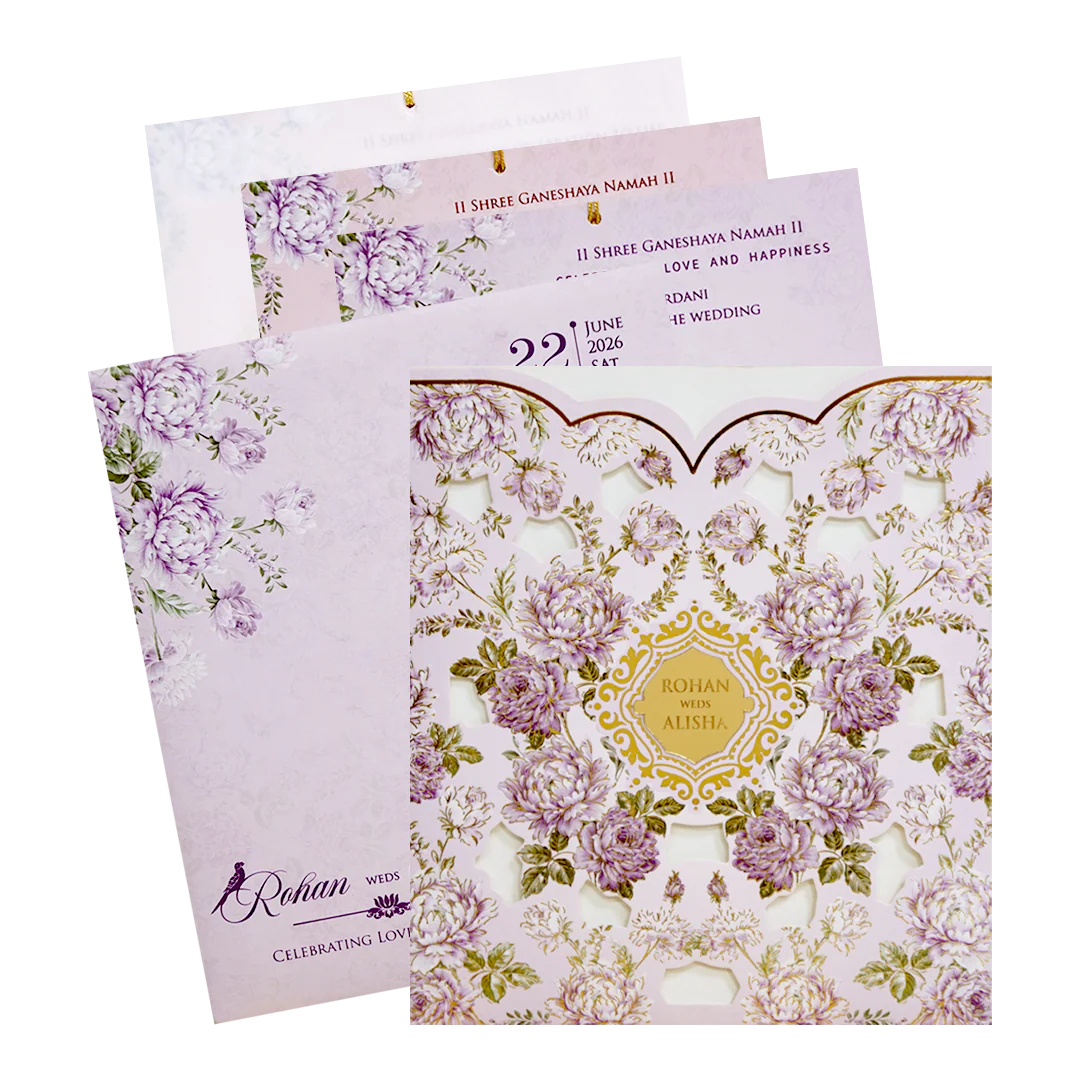 Lavender Floral Laser Cut Wedding Card - KFR14250