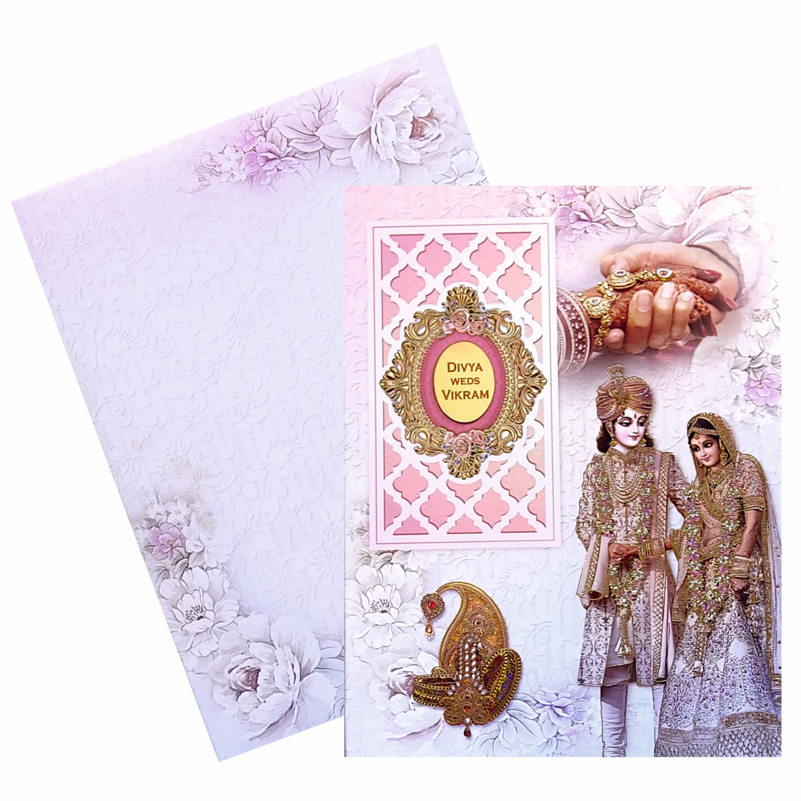 Lavender Paisley Couple Padded Wedding Card-KNKM8201 - Image 2