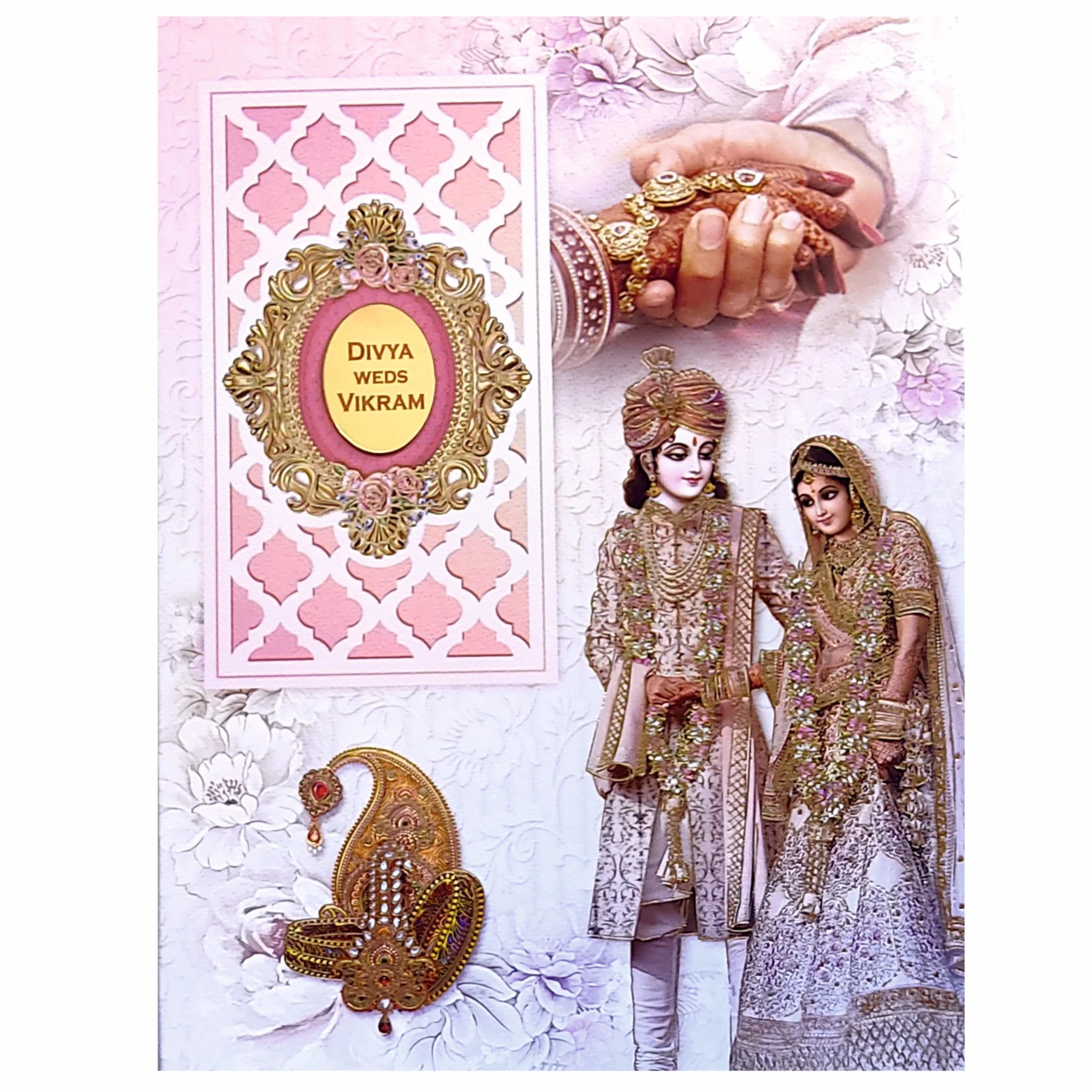 Lavender Paisley Couple Padded Wedding Card-KNKM8201 - Image 3