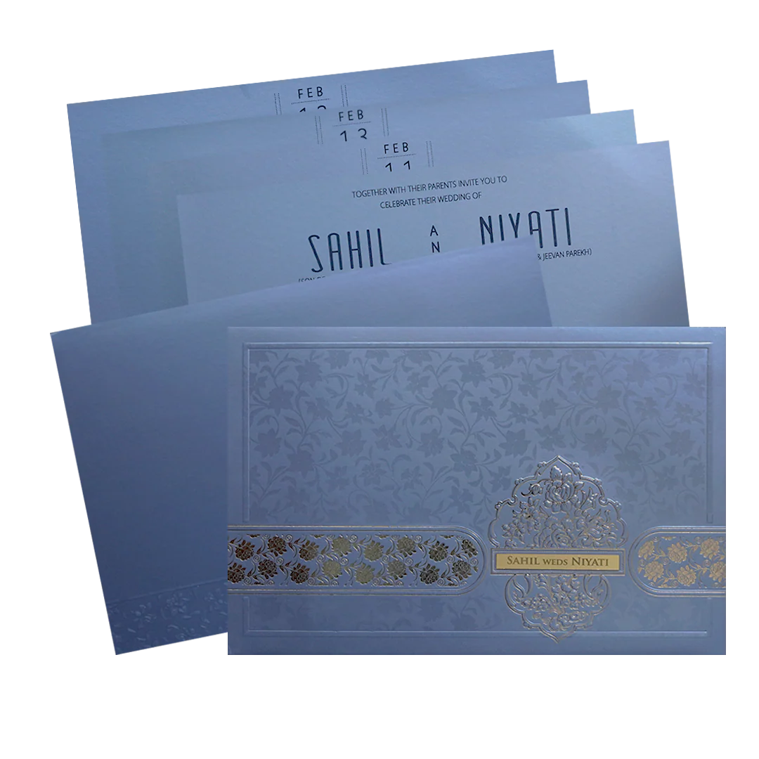 Light Blue Floral Marriage Invitation-KPR09600