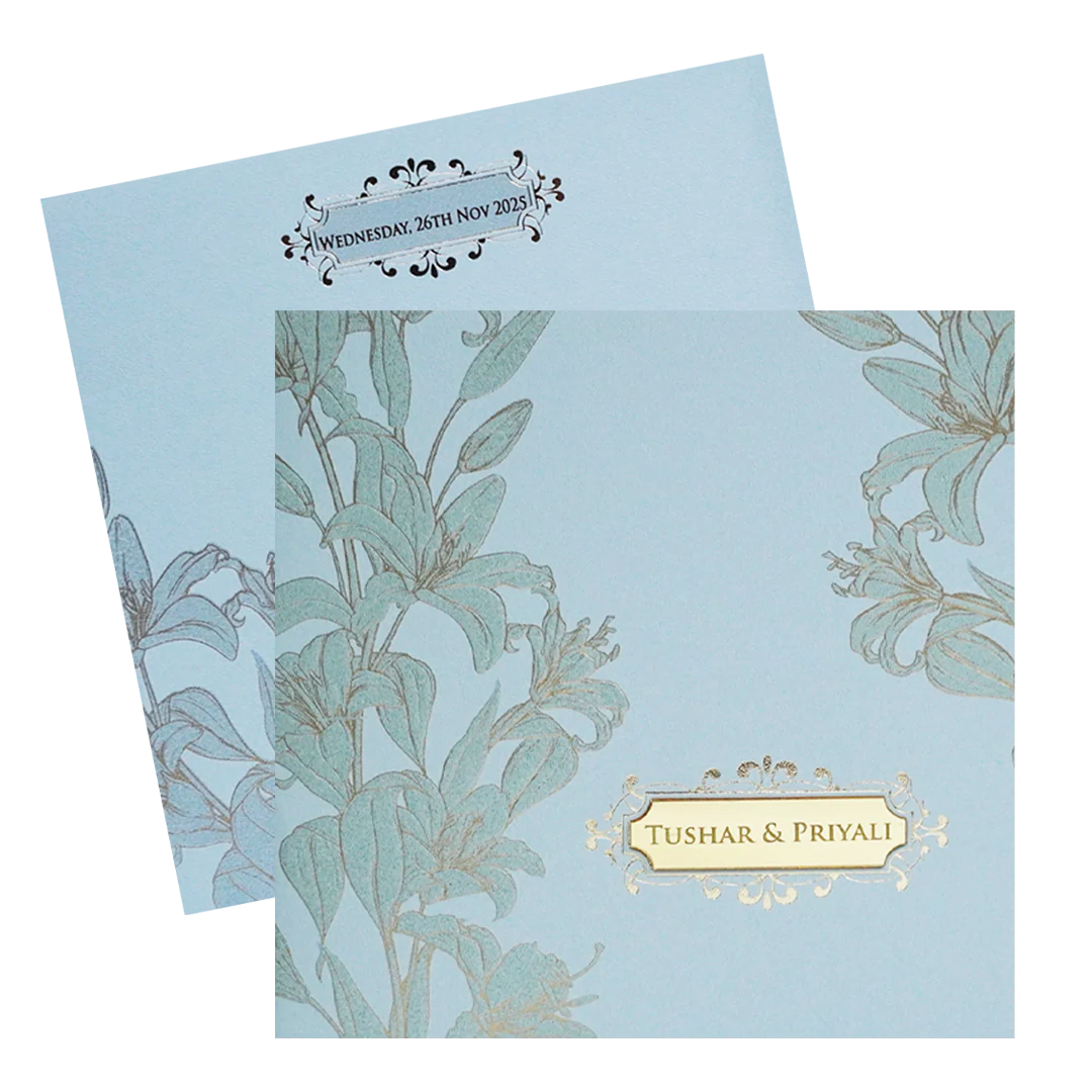 Light Blue Floral Nameplate Wedding Card Design-KPR05380 - Image 2