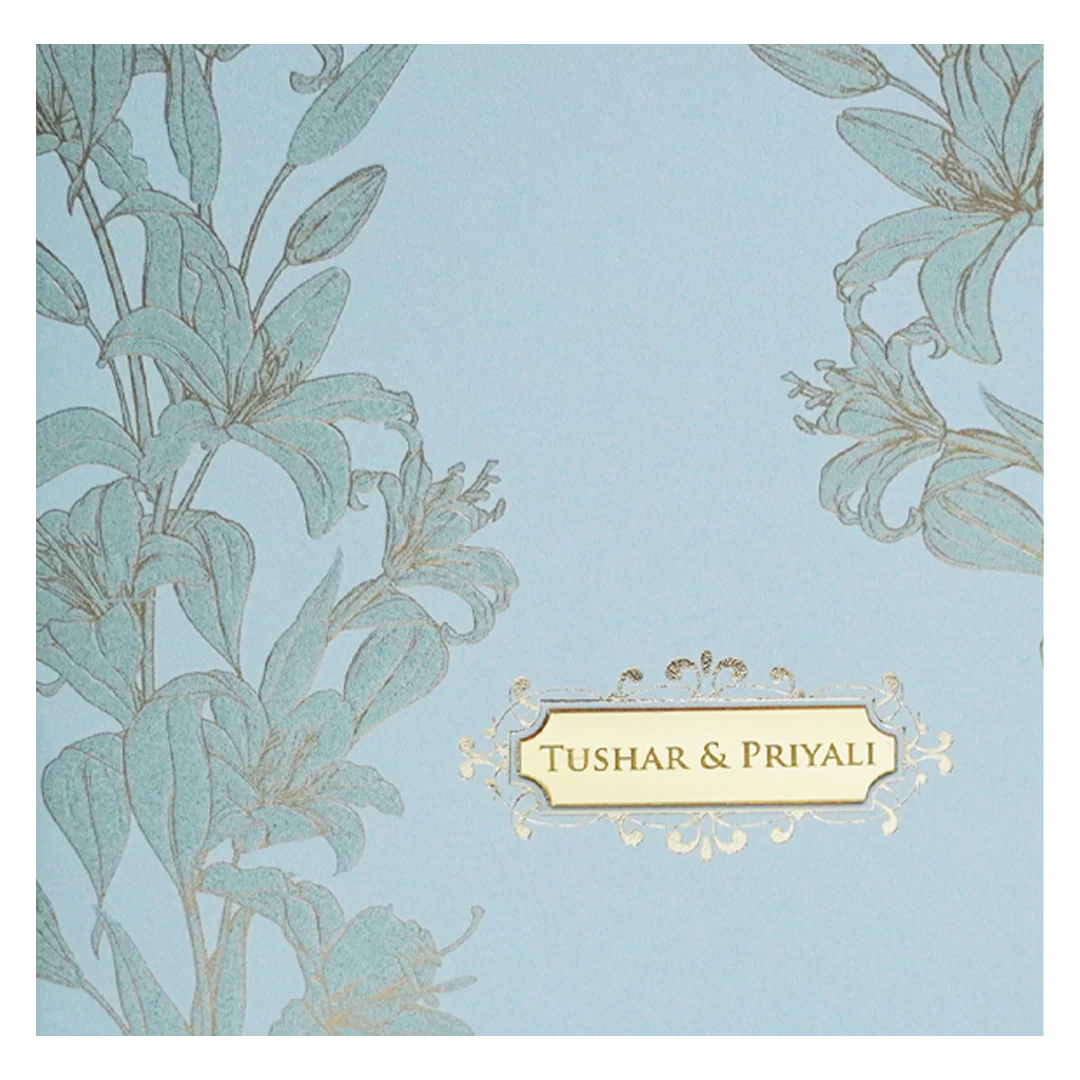 Light Blue Floral Nameplate Wedding Card Design-KPR05380 - Image 3