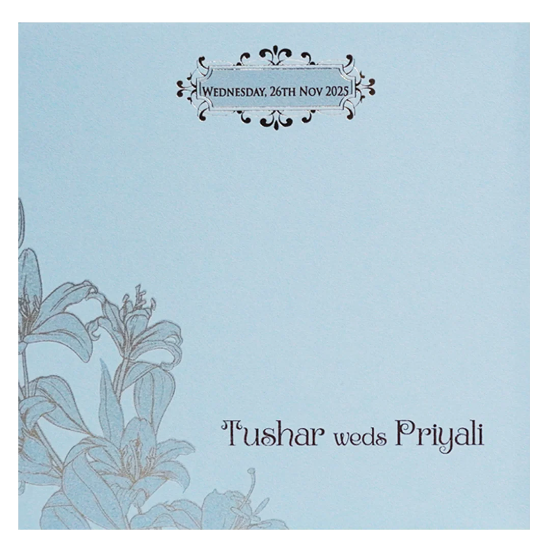 Light Blue Floral Nameplate Wedding Card Design-KPR05380 - Image 4