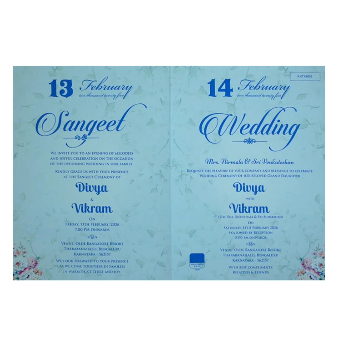 Light Blue Floral Wedding Invitation Card-KNTY6805 - Image 5
