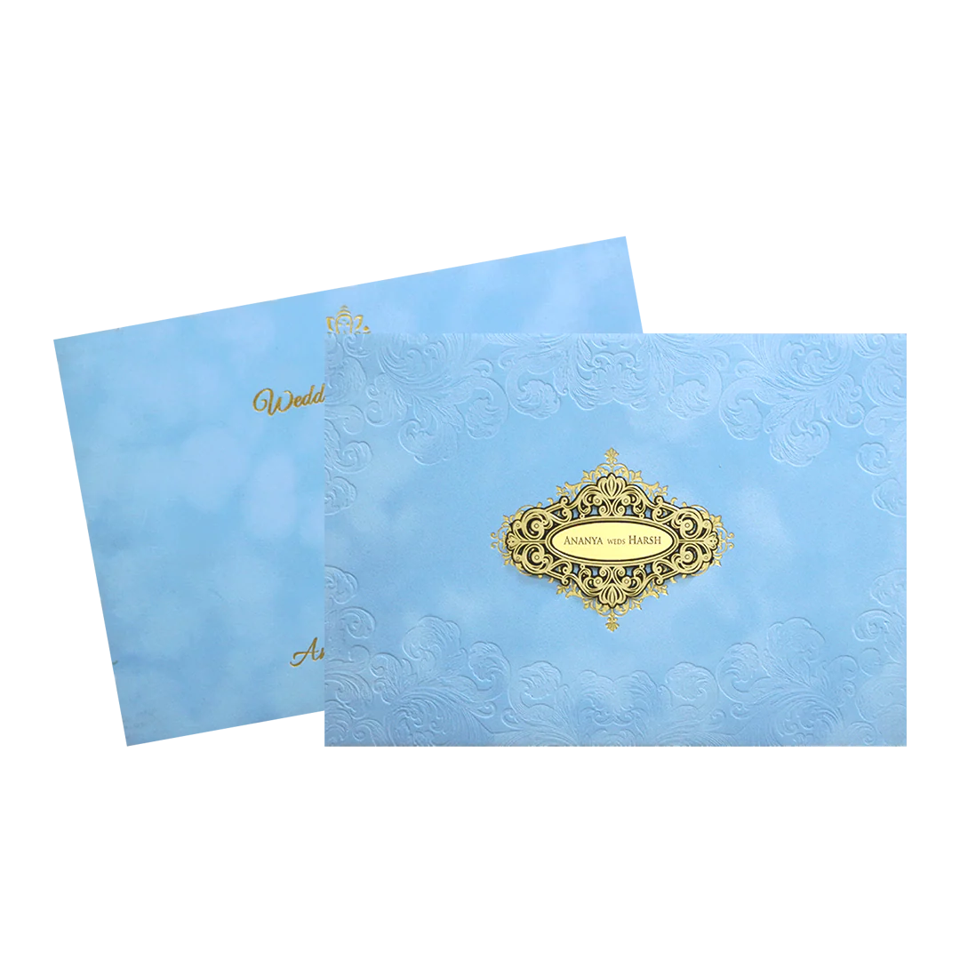 Light Blue Gold ornate Padded Wedding Card -KMMWD1138 - Image 2