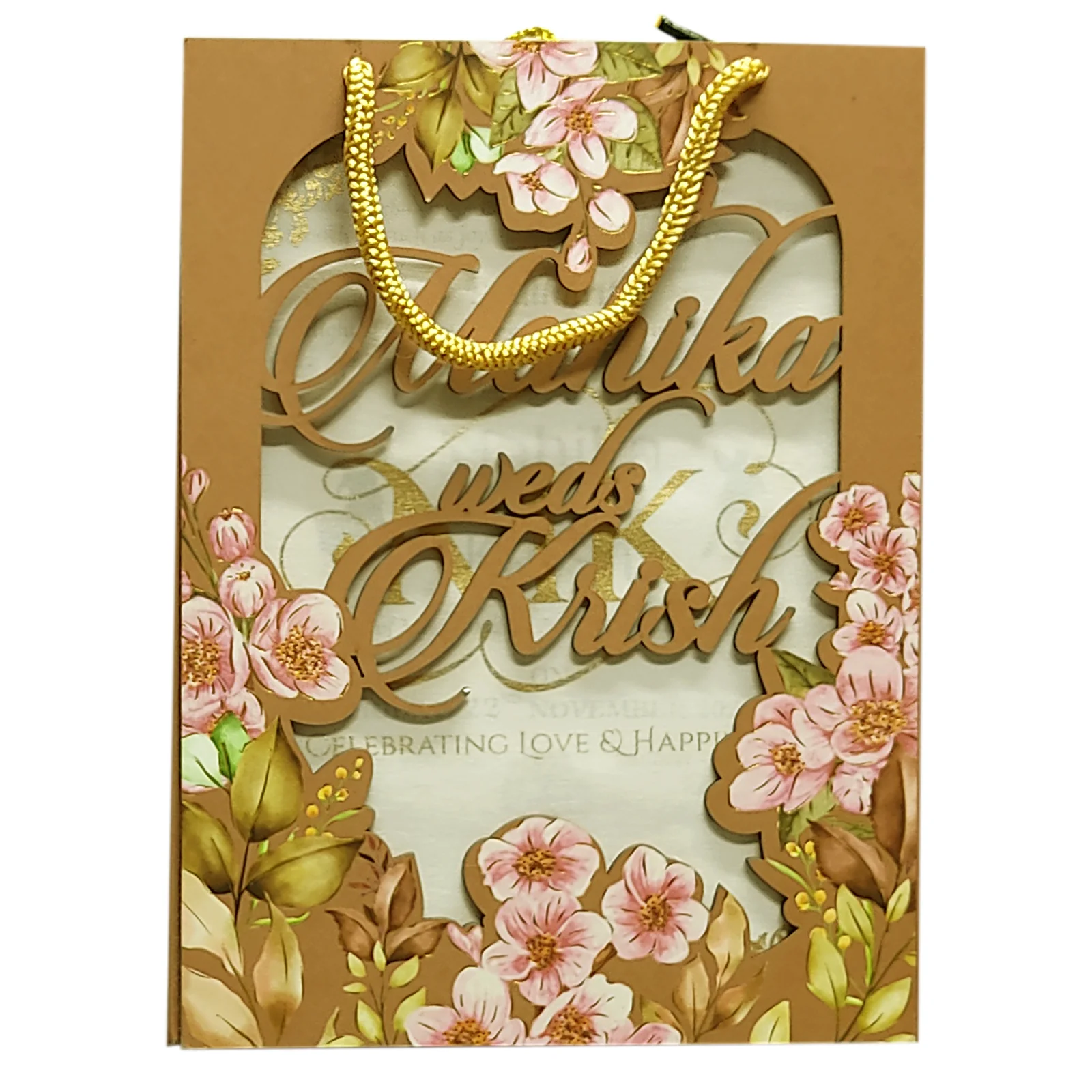 Light Brown MDF Floral Invitation-KVN06360 - Image 3