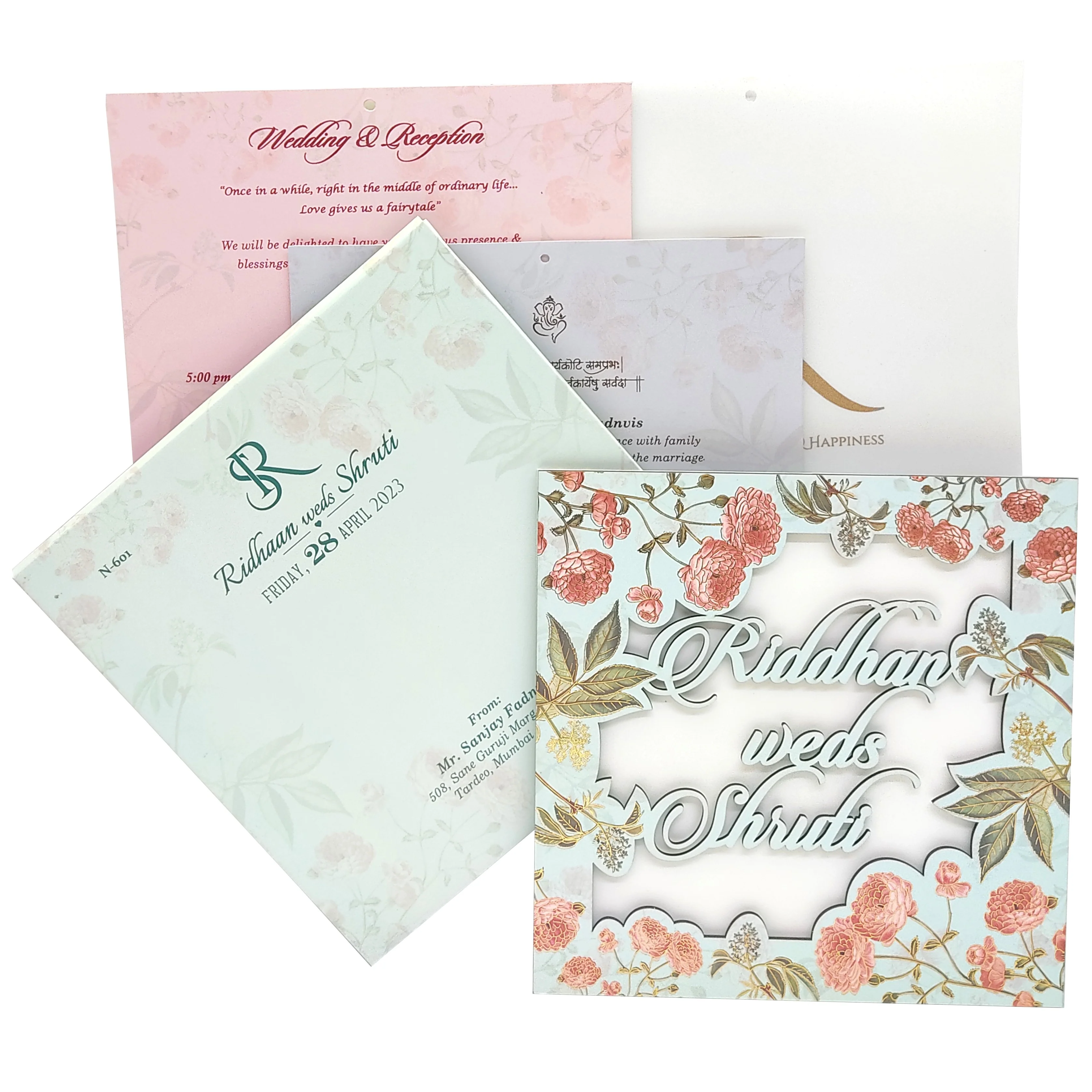 Light Coral Green MDF Invitation-KVN06010