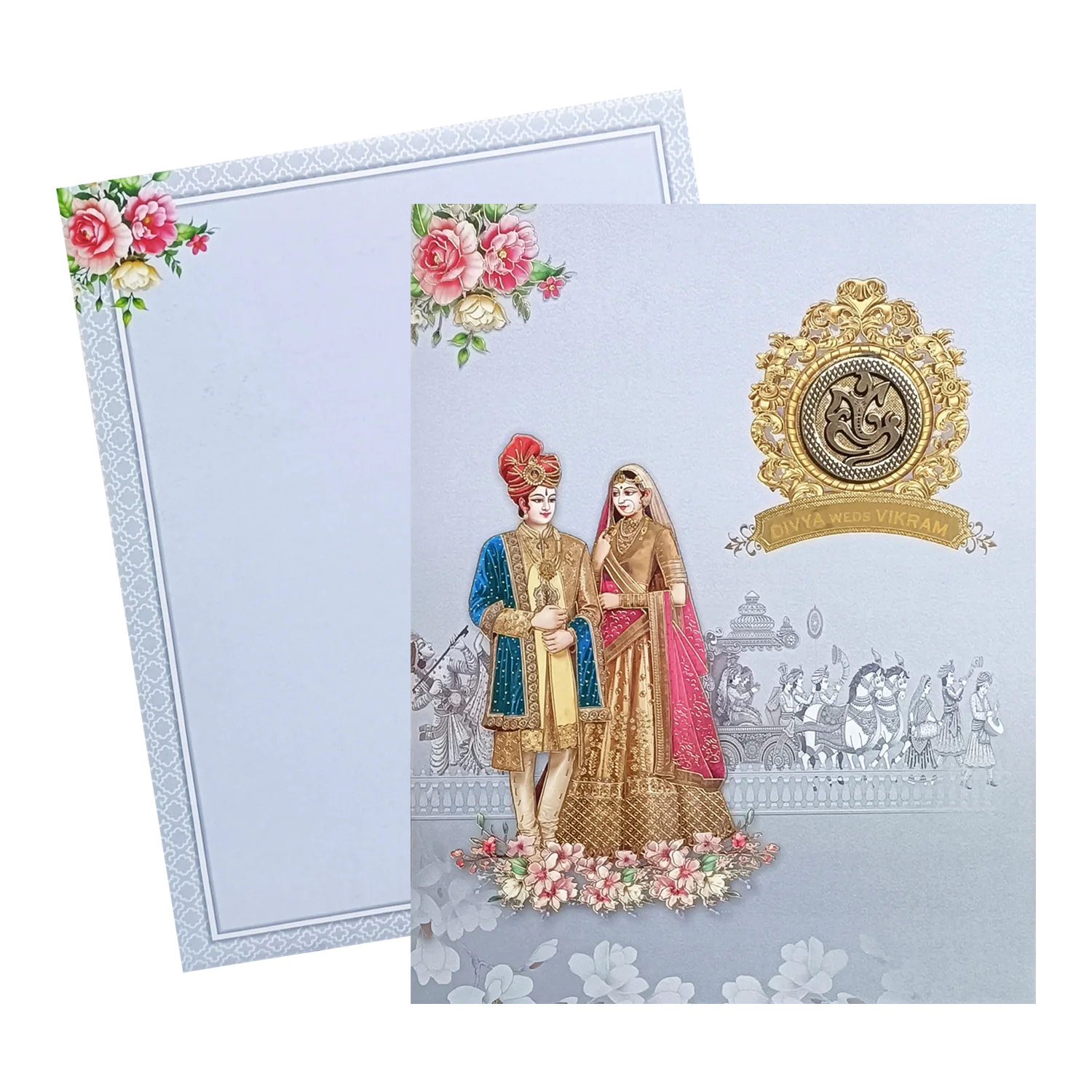 Light Gray Bride And Groom Invitation Card-KNKJ1137 - Image 2