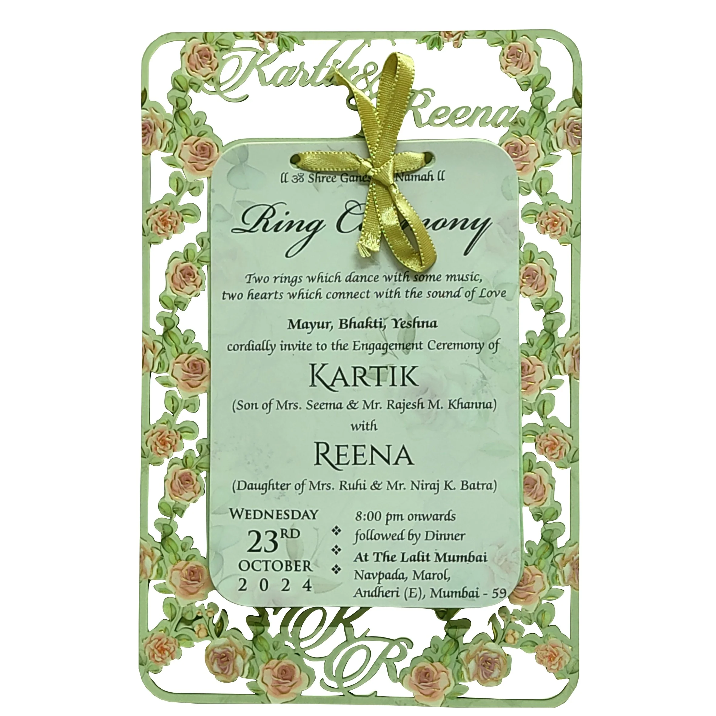 Light Green MDF Wedding Card-KVN06430 - Image 3
