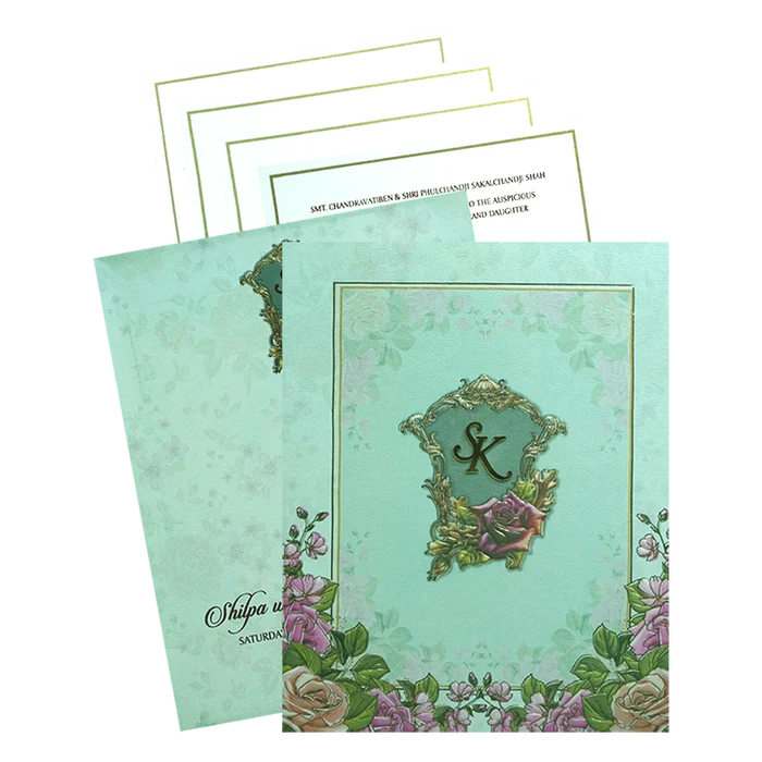 Light Green Rose Wedding Card-KPR09820