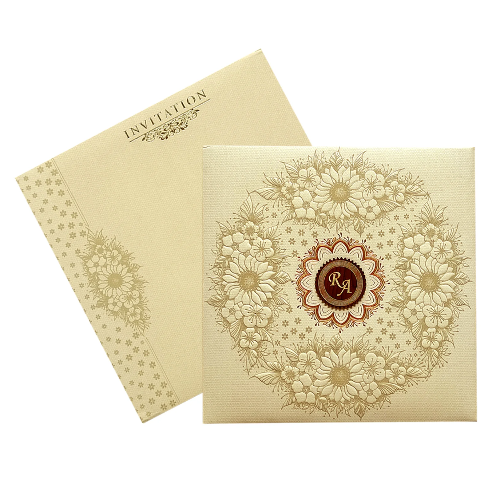 Light Grey Embossed Floral Padded Invitation-KRC29700 - Image 2